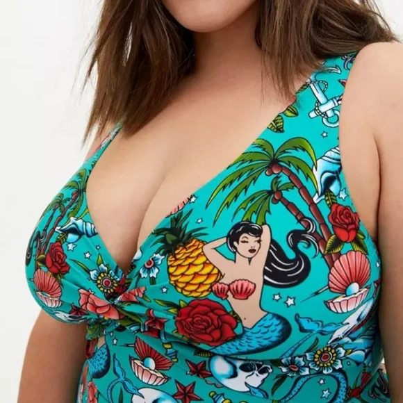 Torrid Retro Tattoo Asymetrical Swimsuit - Picture 4 of 9